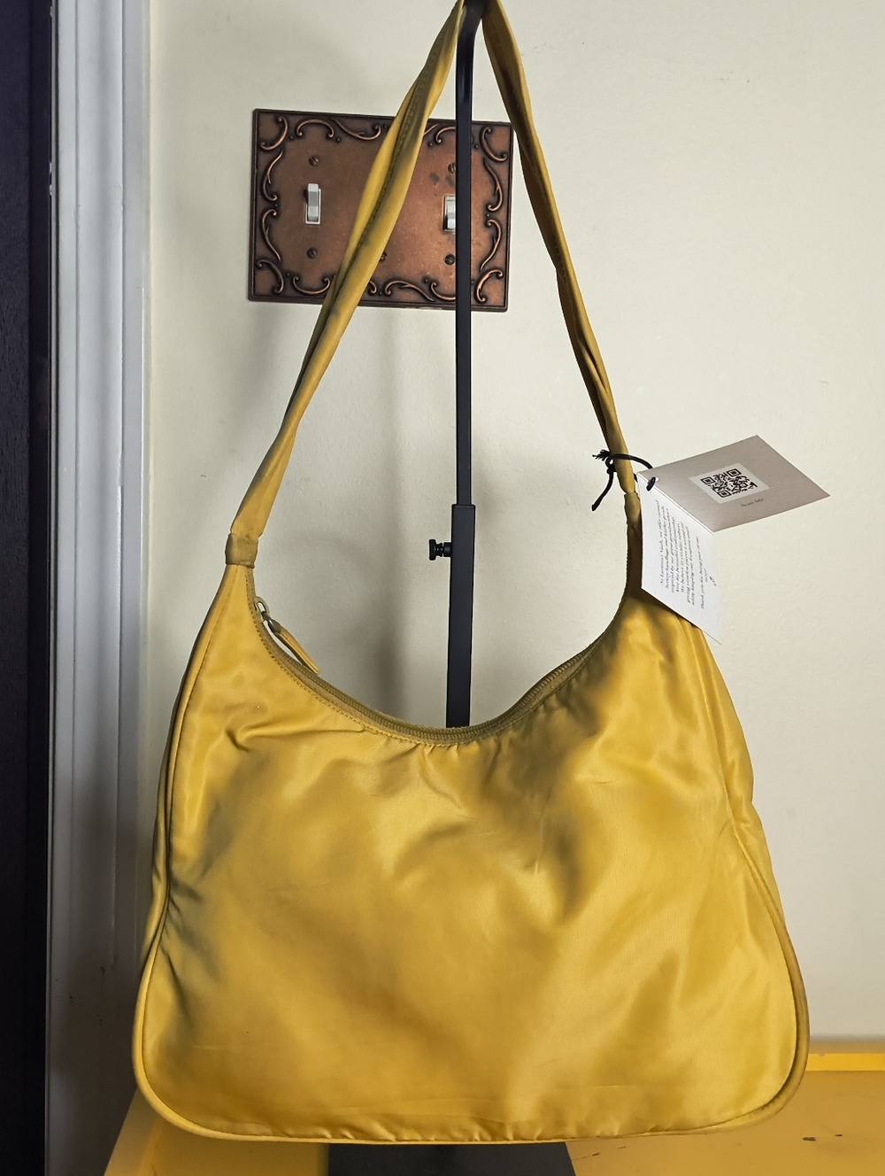 Authentic PRADA Tessuto Nylon Hobo Shoulder Bag In Rare Mustard Yellow Y2K Large